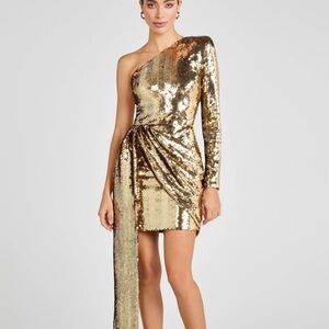 NEW NADINE MERABI Gold Sequin One-Shoulder Dress XS High quality
